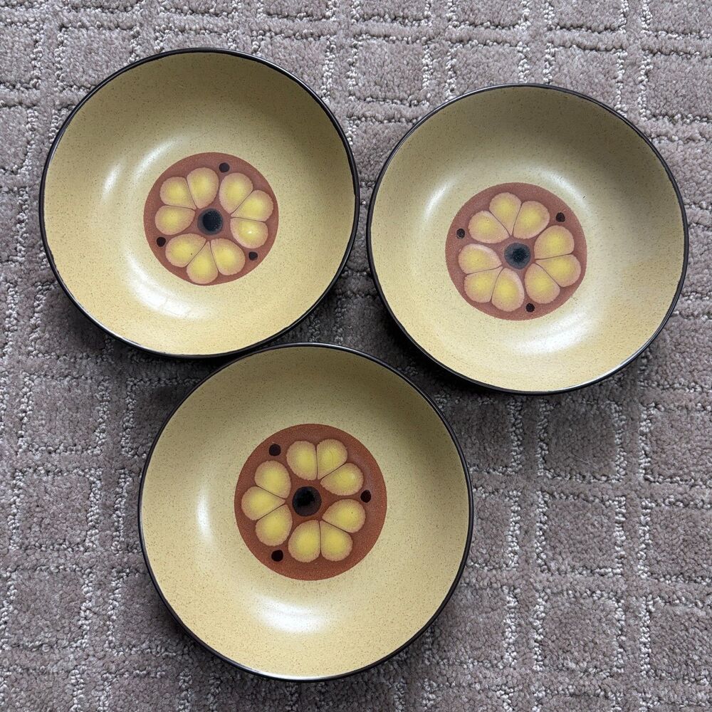 Noritake Folkstone VTG MCM Safari Stoneware Set of 3 Dessert Bowls Flower #8501